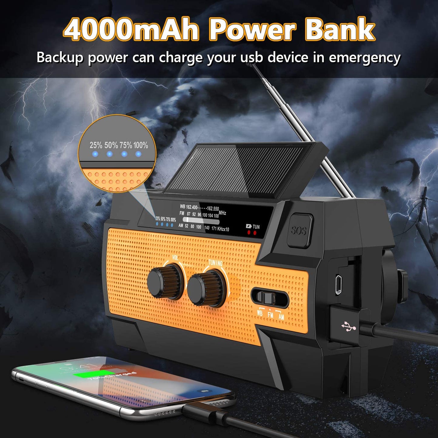 New Emergency solar + Crank ,NOAA Radio